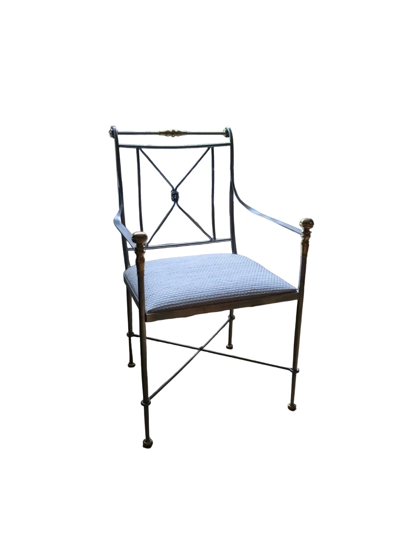 Eleganter Metallsessel – Neoklassizistisch – Stahl & Messing – Gepolsterter Sitz – Italienisches Design