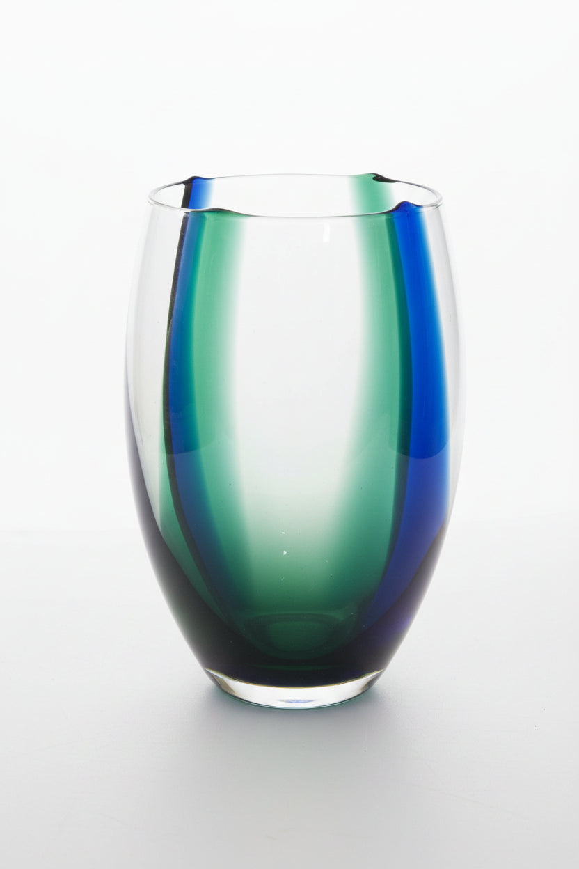 PartyLite Kunstglas Vase Blau-Grün Sommerso-Stil Polen Exklusiv