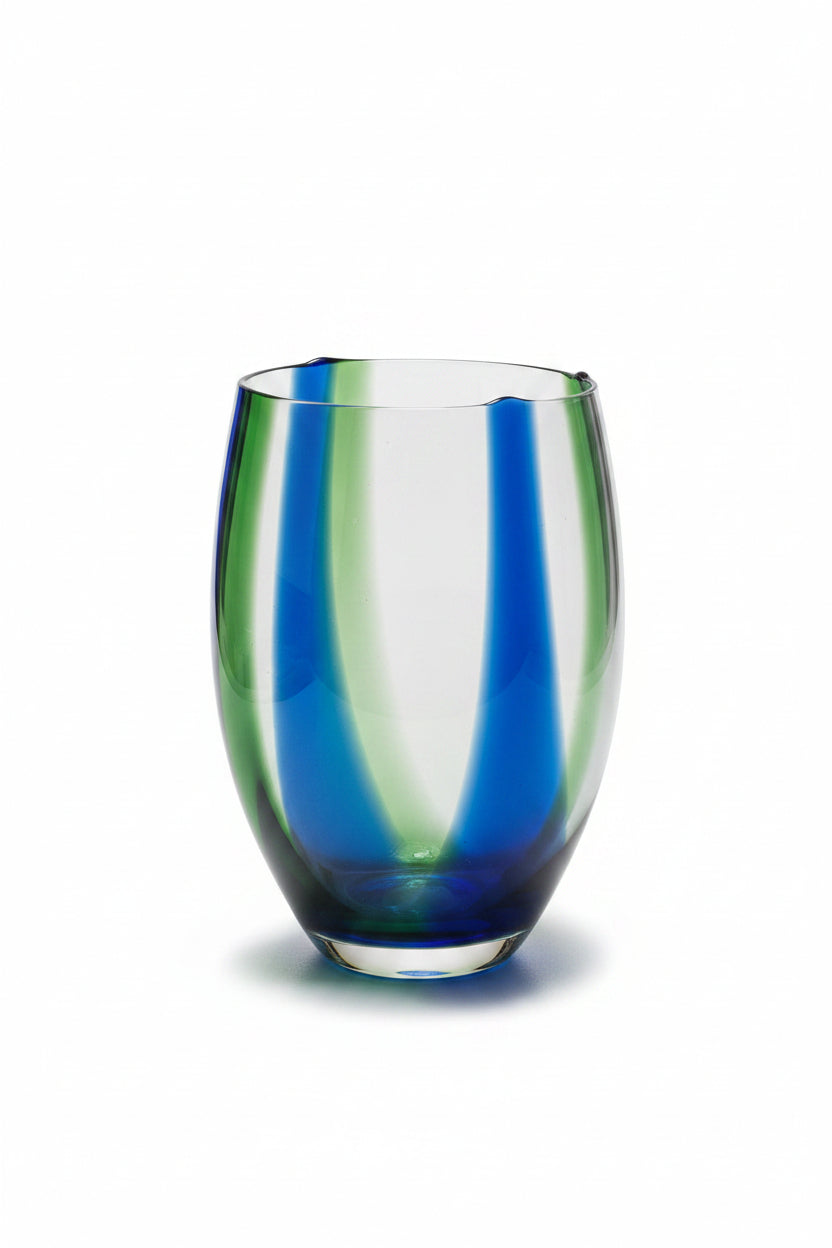 PartyLite Kunstglas Vase Blau-Grün Sommerso-Stil Polen Exklusiv