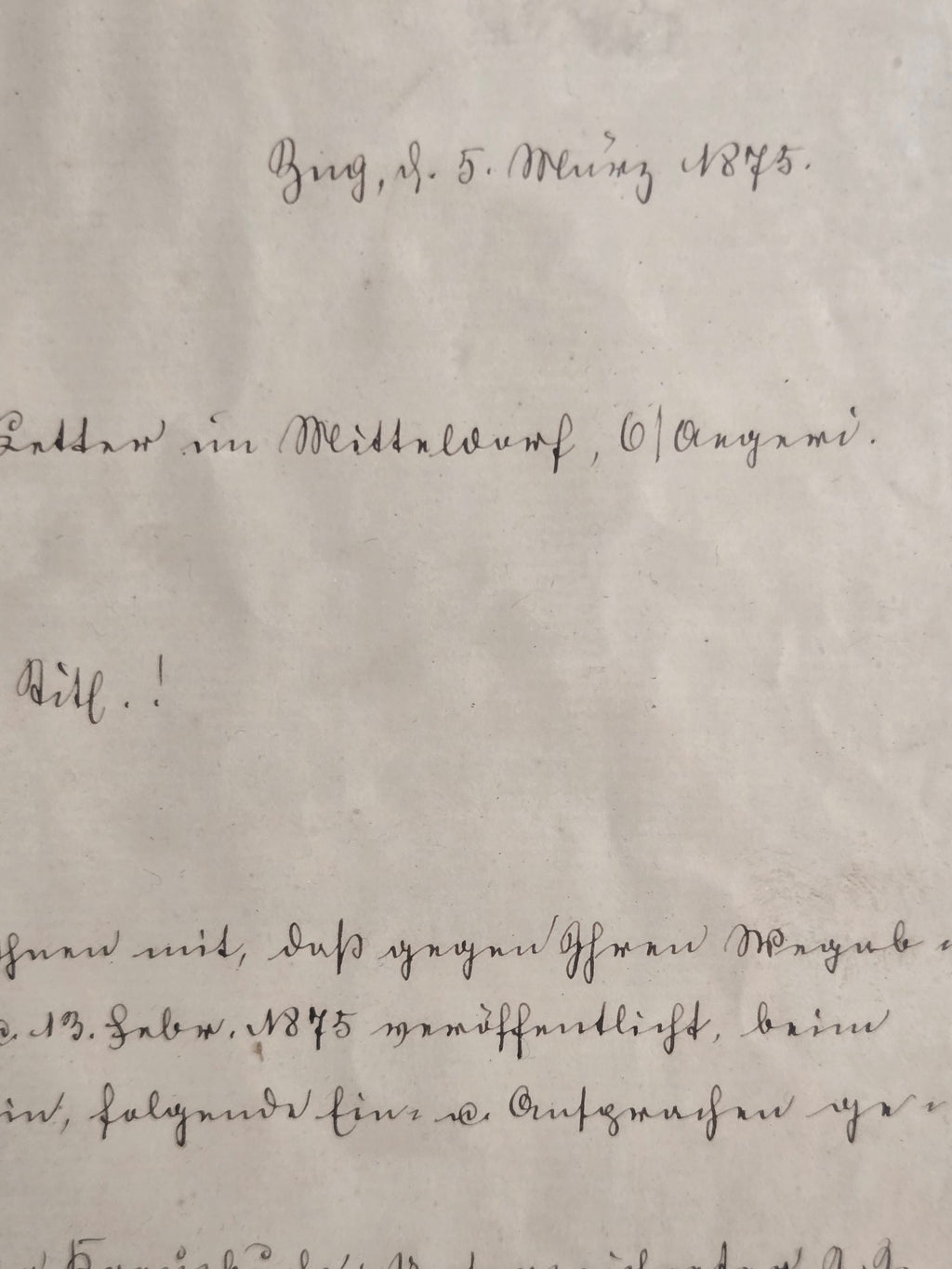 Gerichtskanzlei Kanton Zug Originalbrief 1875 Handgeschrieben Gerahmt