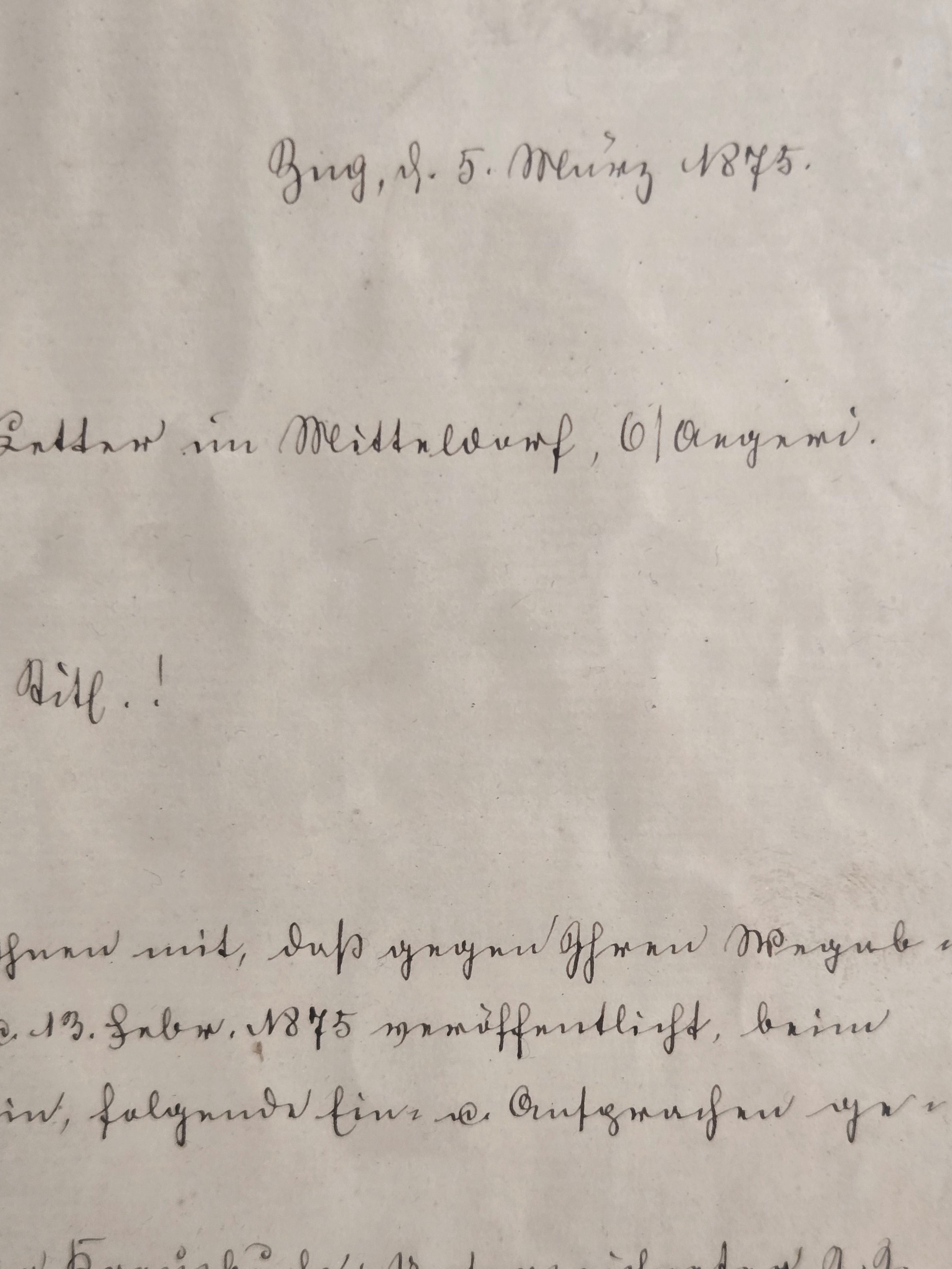 Gerichtskanzlei Kanton Zug Originalbrief 1875 Handgeschrieben Gerahmt