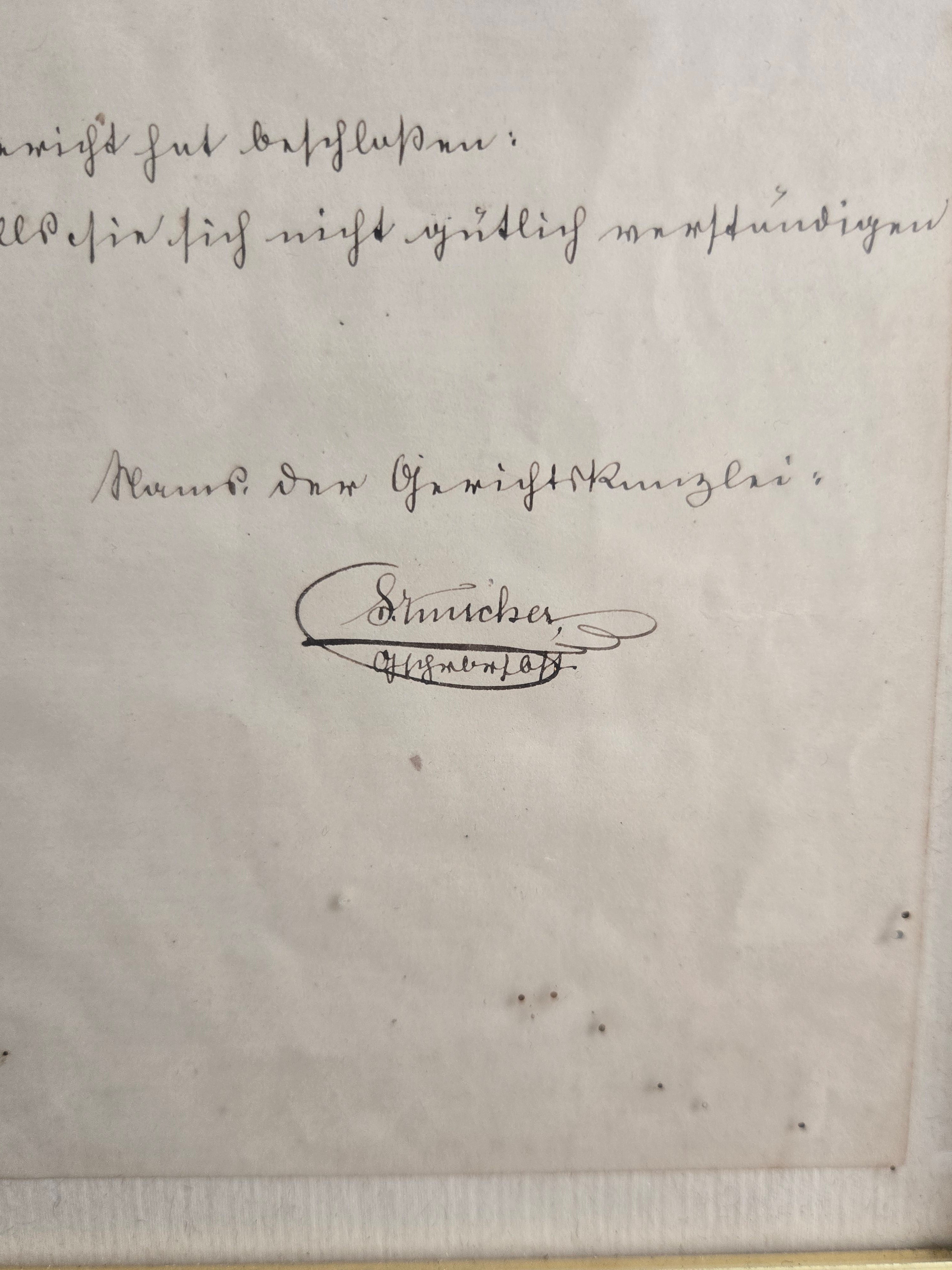 Gerichtskanzlei Kanton Zug Originalbrief 1875 Handgeschrieben Gerahmt