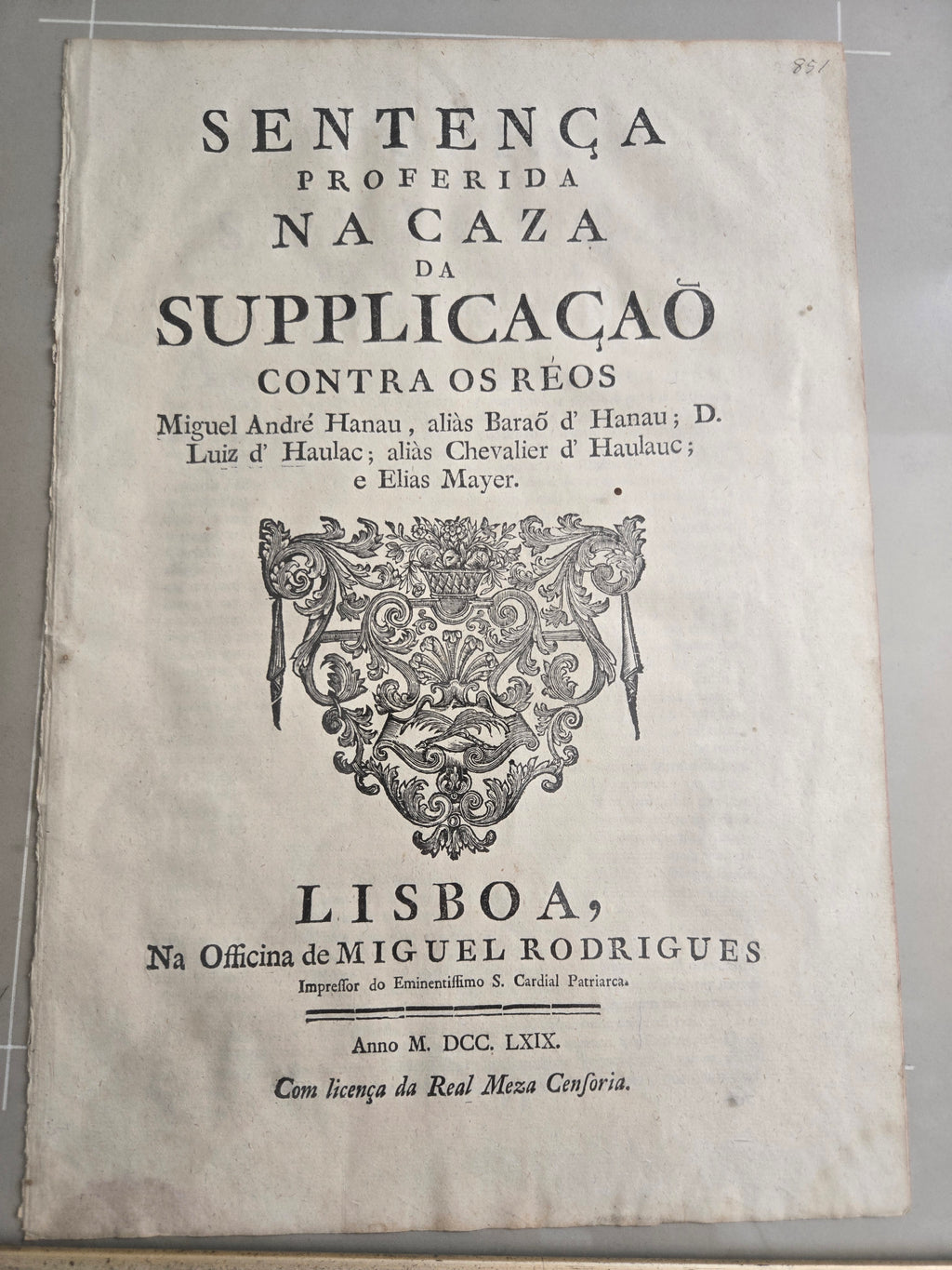 Sentença Lisboa 1769 — Baron von Hanau