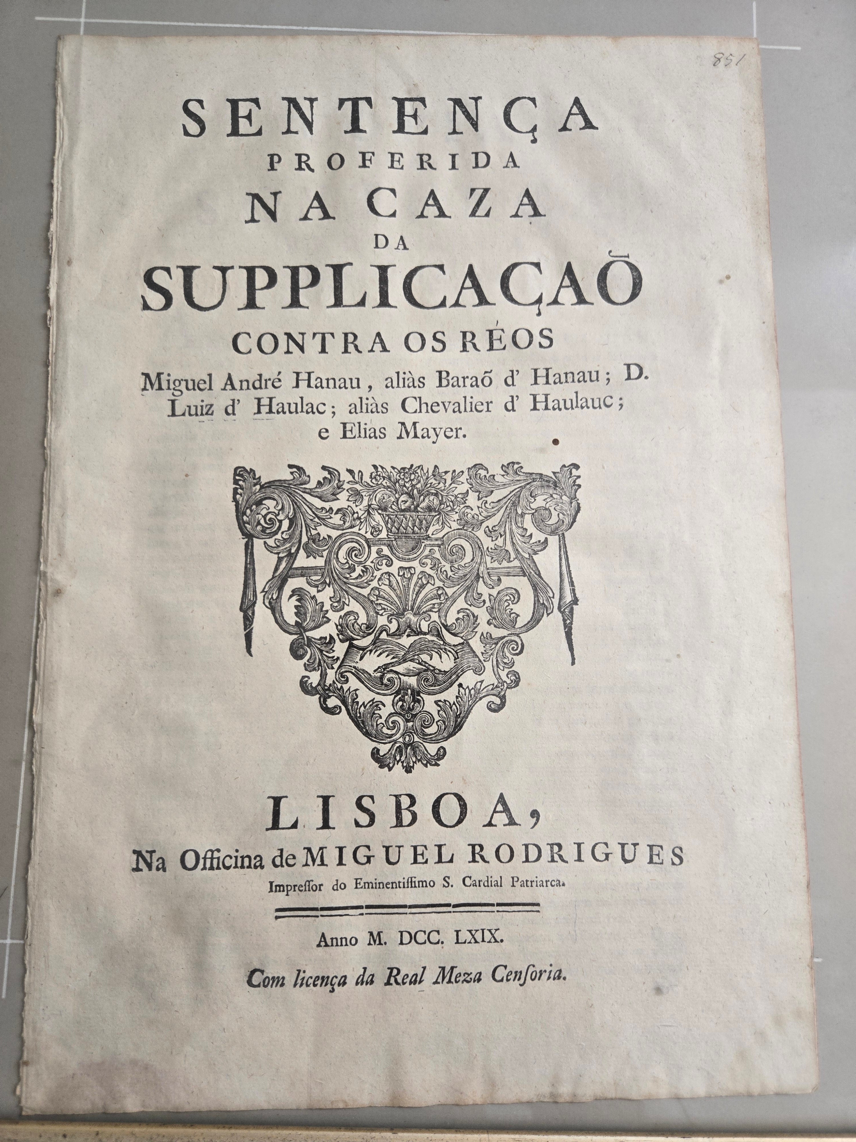 Sentença Lisboa 1769 — Baron von Hanau