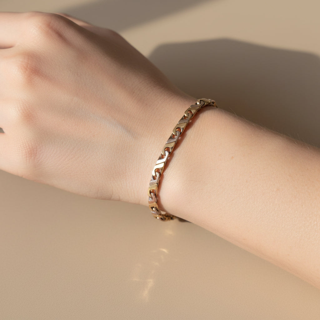 Goldarmband 18 Karat – Bicolor Gold – Gelbgold & Weißgold – 13,3g – Italienischer Stil