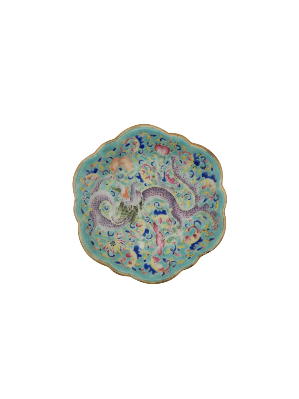 Chinesische Famille Rose Tazza Teller Drachen Turkis
