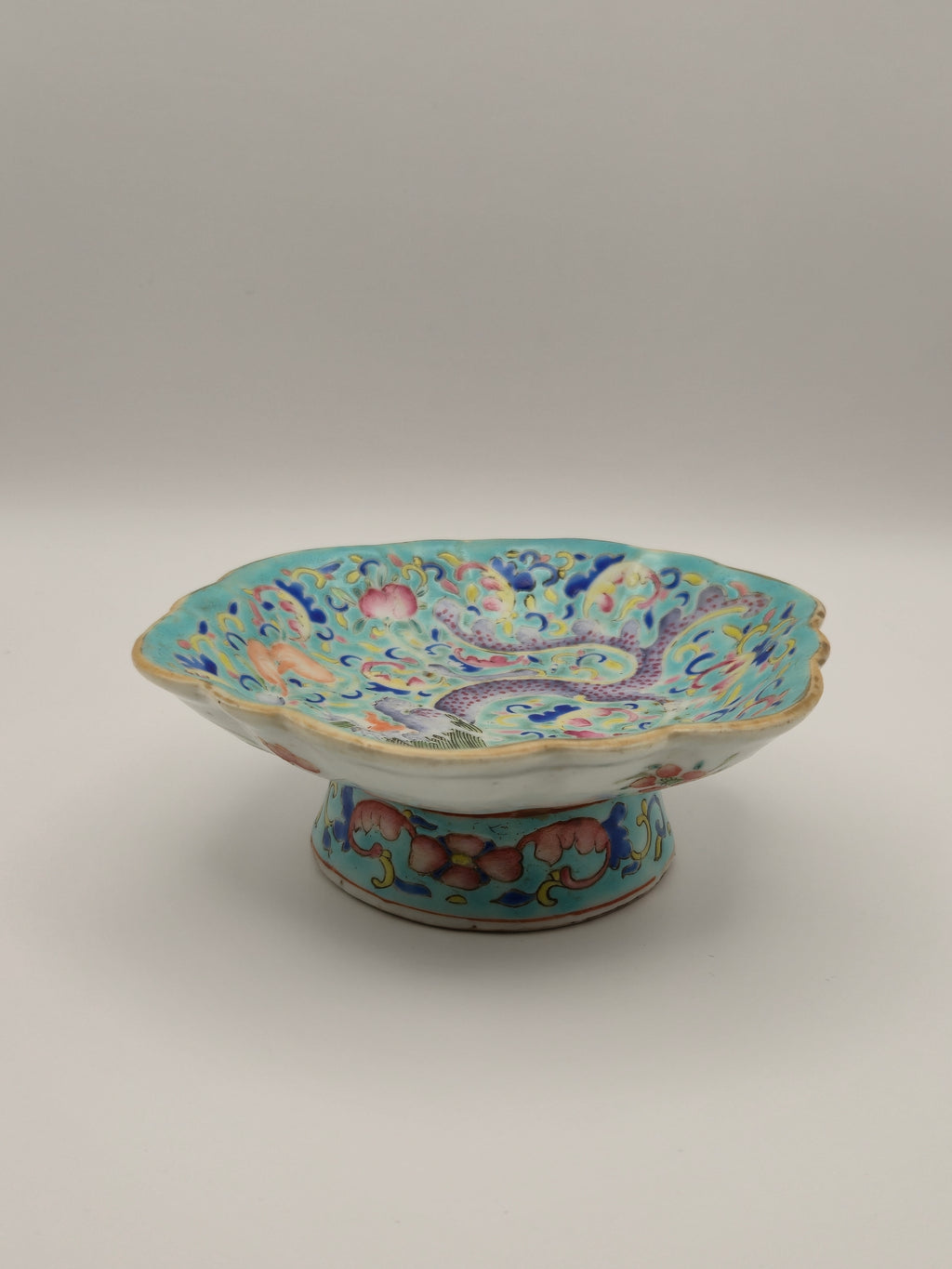 Chinesische Famille Rose Tazza Teller Drachen Turkis