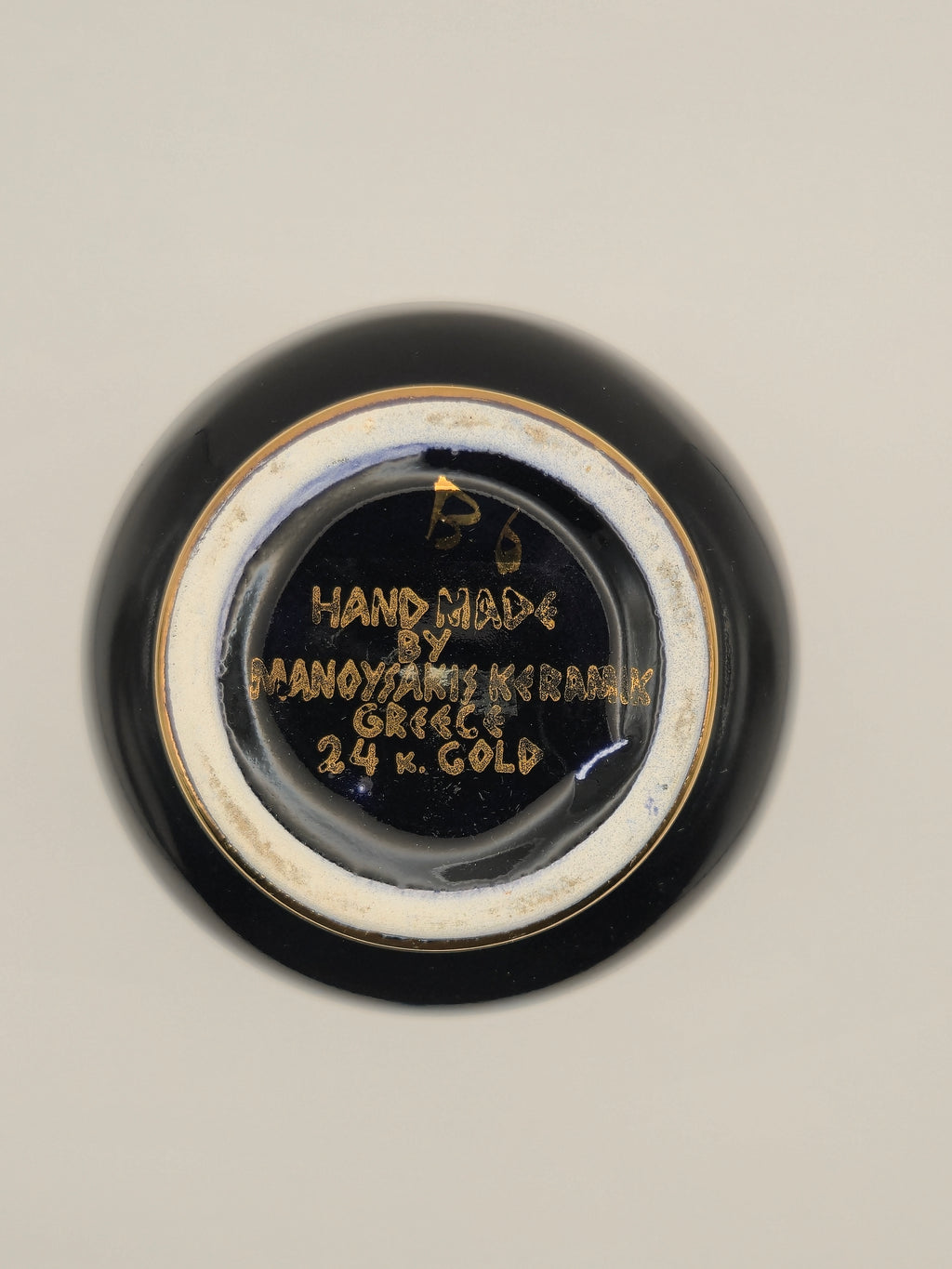 Manoysaris Keramik Vase Kobaltblau 24K Gold Griechenland