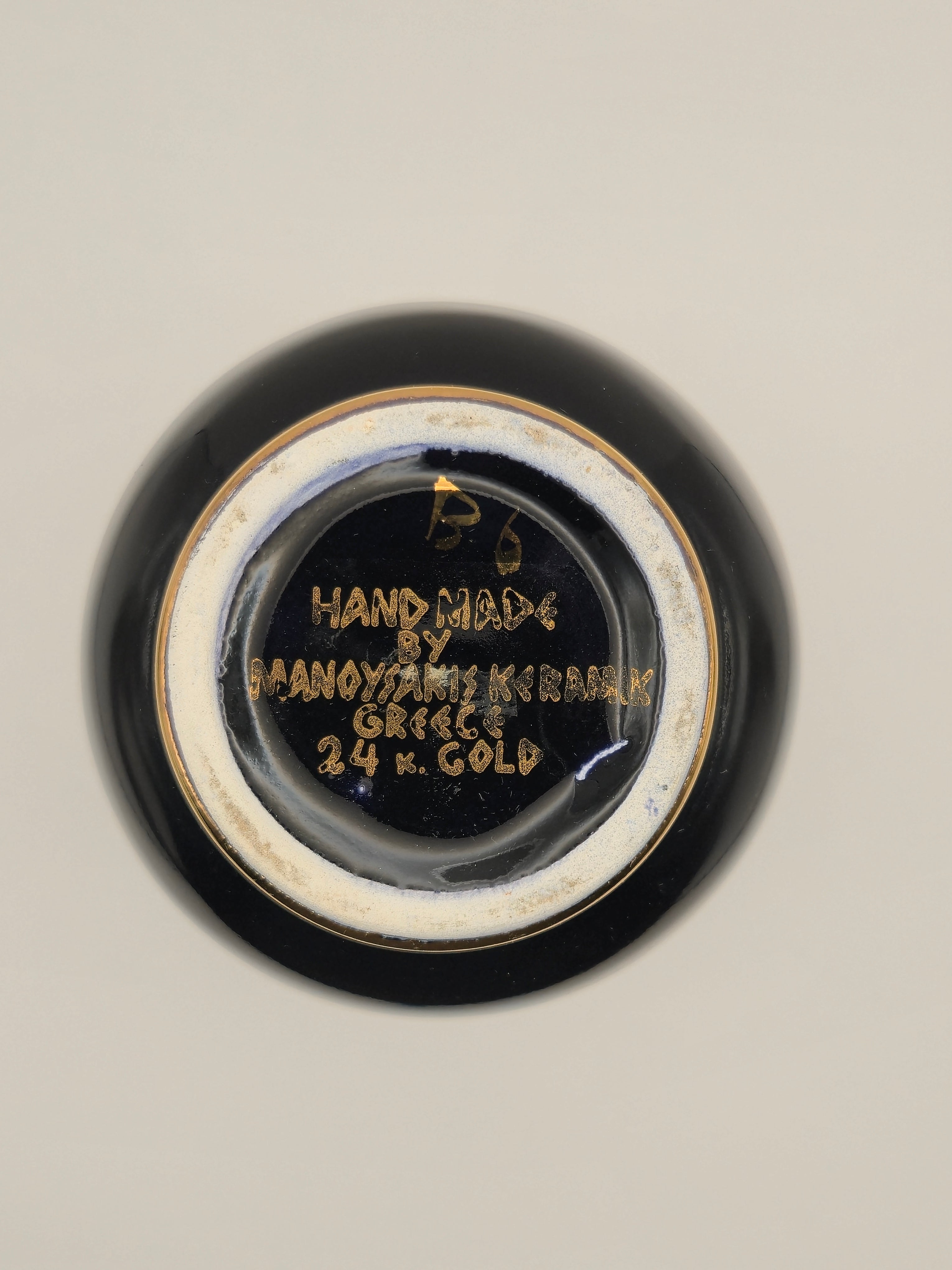 Manoysaris Keramik Vase Kobaltblau 24K Gold Griechenland