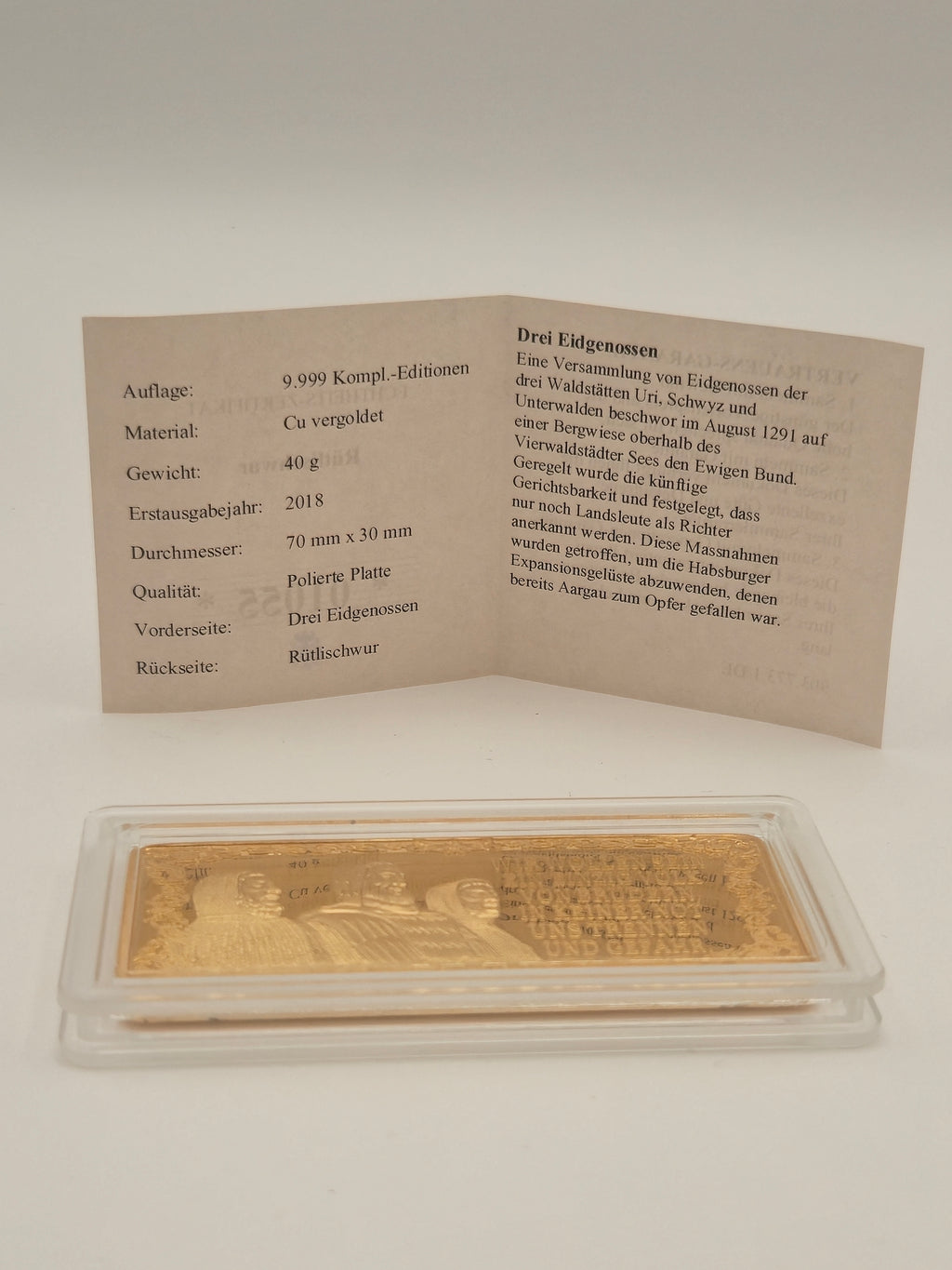 Goldbarren Drei Eidgenossen Rutlischwur Limitierte Edition 2018