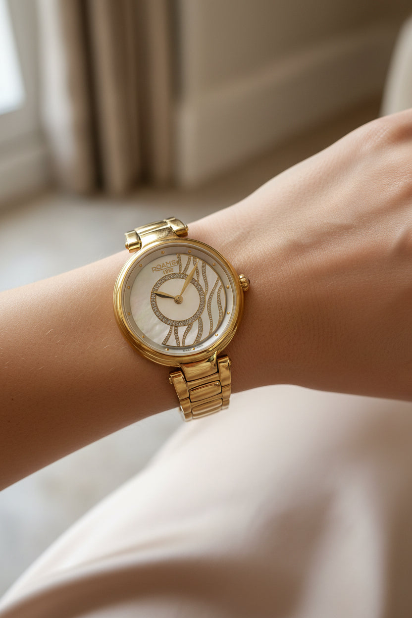 Roamer 1888 Damenuhr – Mother of Pearl – Kristall – Gold