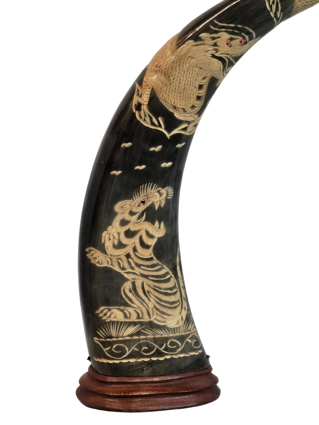Graviertes Büffelhorn Paar Drachen Tiger