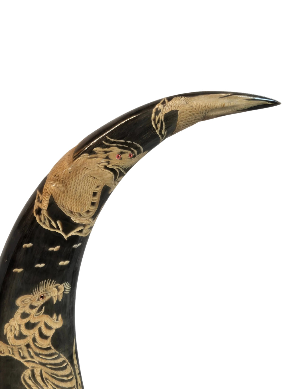Graviertes Büffelhorn Paar Drachen Tiger