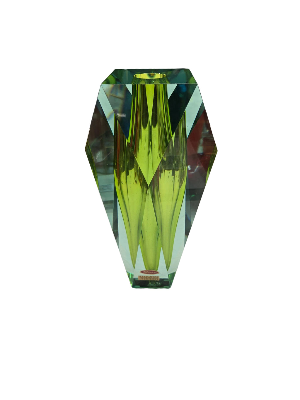 Moser Kristallvase Geschliffenes Glas Grün-Türkis Diamantschliff