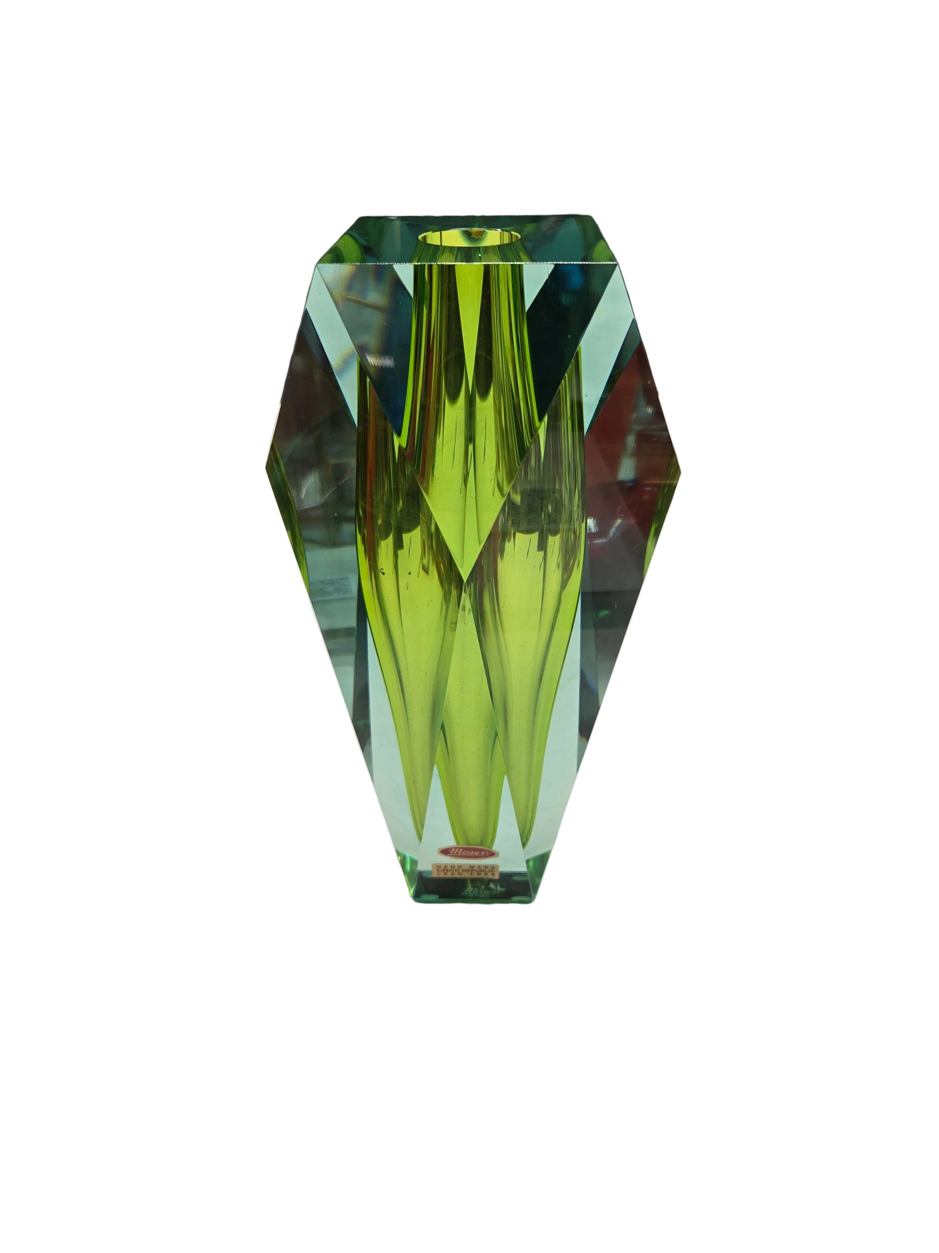 Moser Kristallvase Geschliffenes Glas Grün-Türkis Diamantschliff