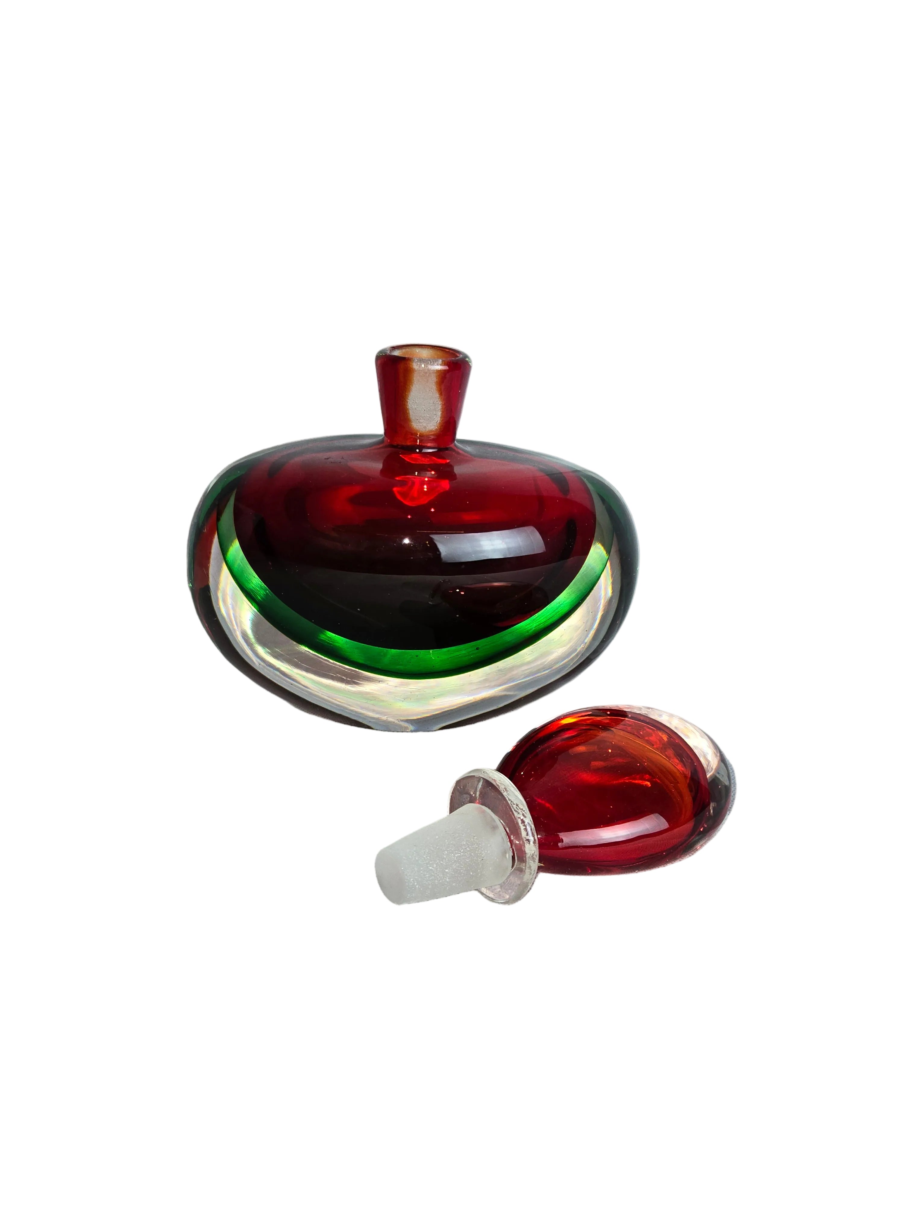 Murano Sommerso Parfümflakon Rot-Grün-Klar Kunstglas