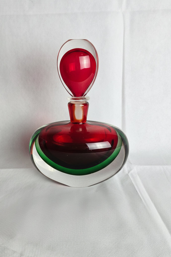 Murano Sommerso Parfümflakon Rot-Grün-Klar Kunstglas