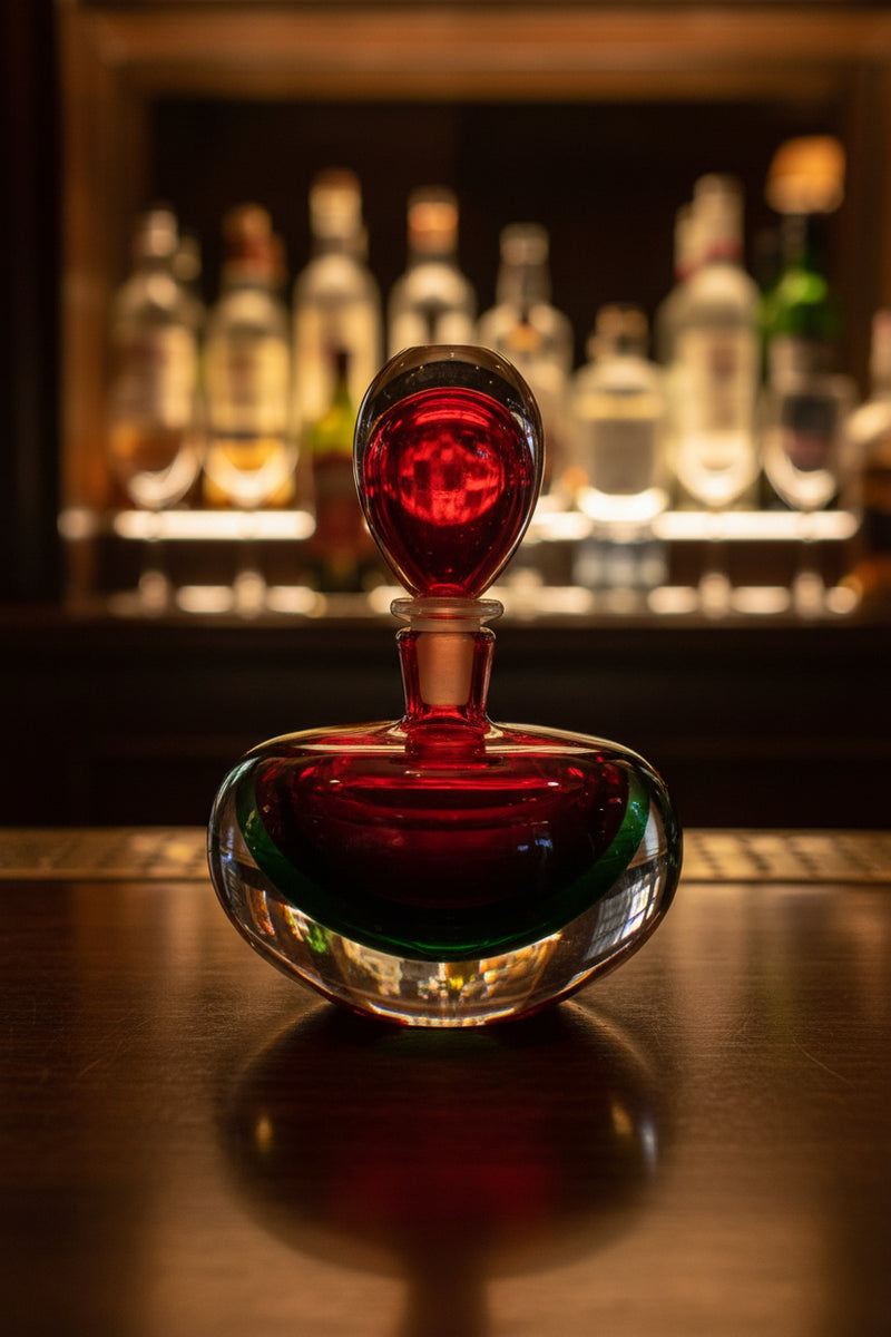 Murano Sommerso Parfümflakon Rot-Grün-Klar Kunstglas
