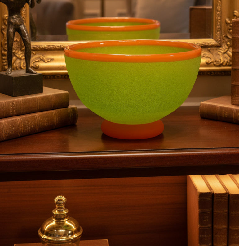 Franco Moretti Murano Satinato Glasschale Grün-Orange