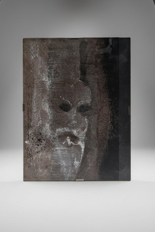 Mischtechnik Gesicht/Maske mit Tieren Dunkelgrau-Braun 1996
