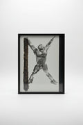 Mischtechnik Springende Figur X-Form Grau-Weiss Dunkler Balken 1996