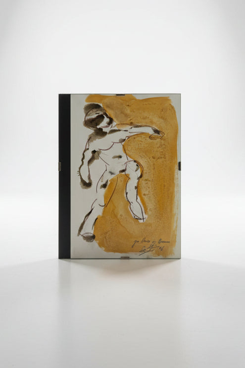Aquarell Bewegte Figur Ocker-Gold Tusche-Kontur 1996
