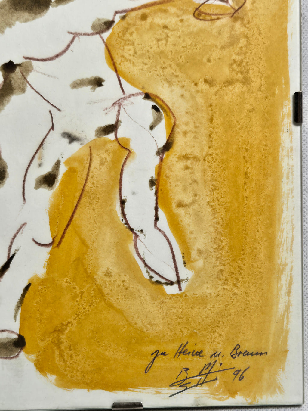 Aquarell Bewegte Figur Ocker-Gold Tusche-Kontur 1996