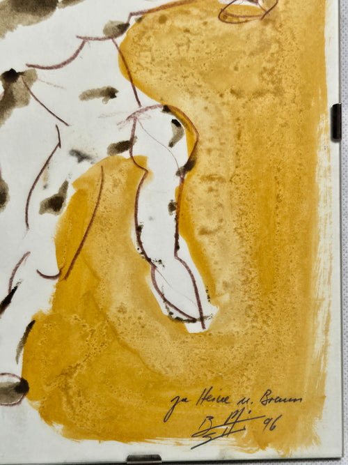 Aquarell Bewegte Figur Ocker-Gold Tusche-Kontur 1996