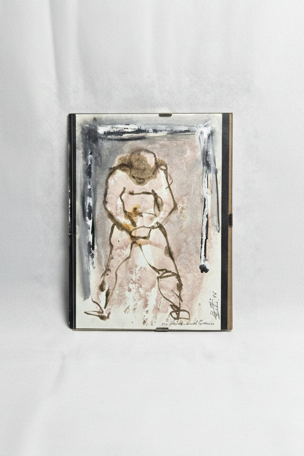 Mischtechnik Männlicher Akt Stehend Tusche-Aquarell Grau-Rosa 1996