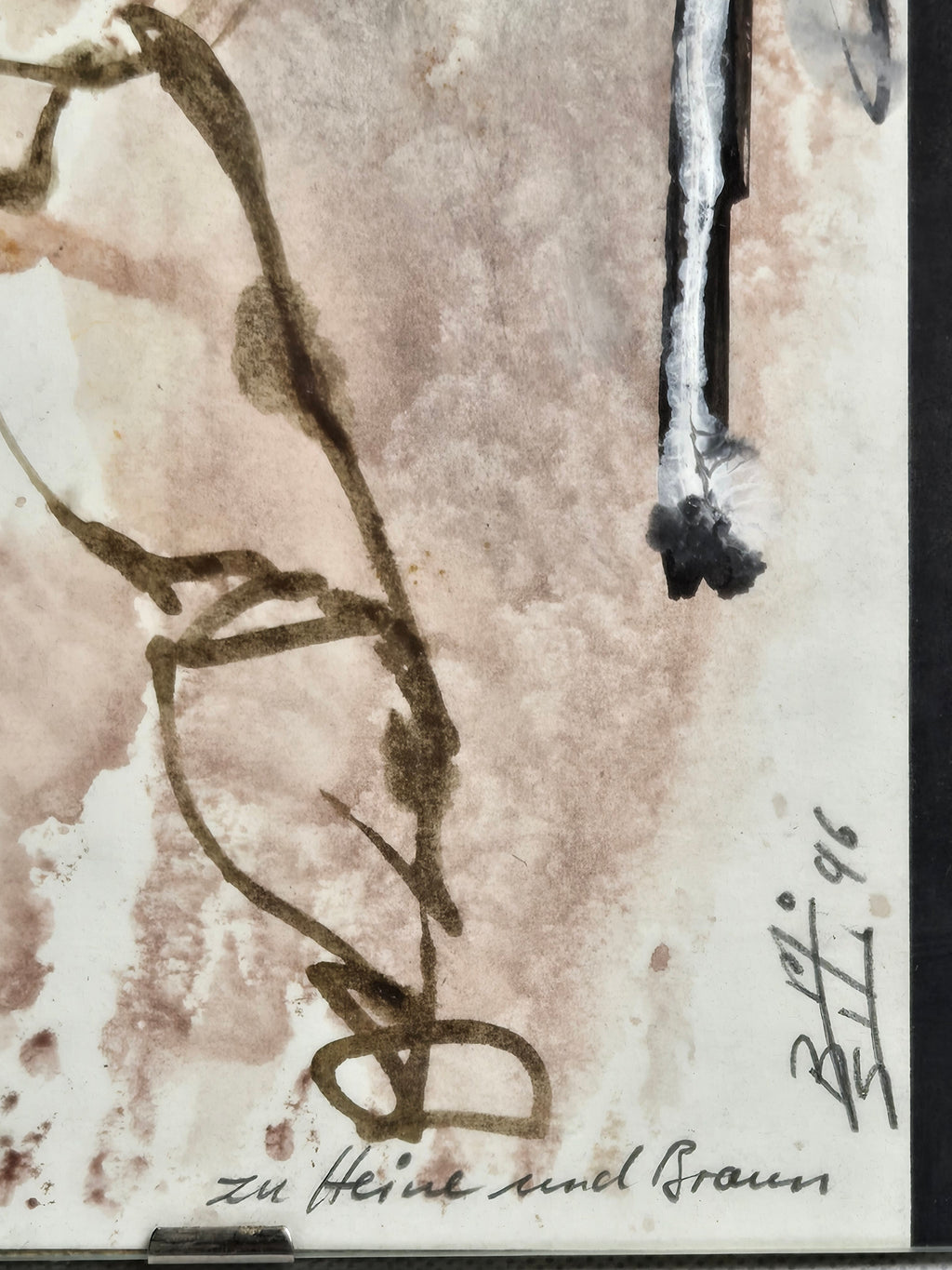 Mischtechnik Männlicher Akt Stehend Tusche-Aquarell Grau-Rosa 1996