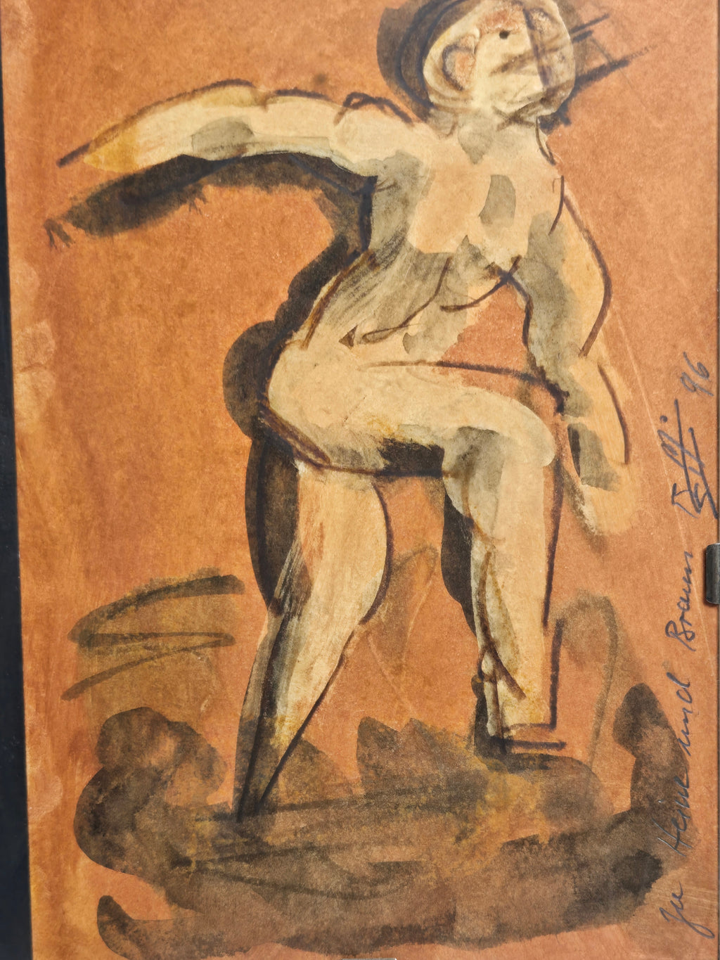 Aquarell Tanzende Figur Expressiv Ocker-Braun 1996