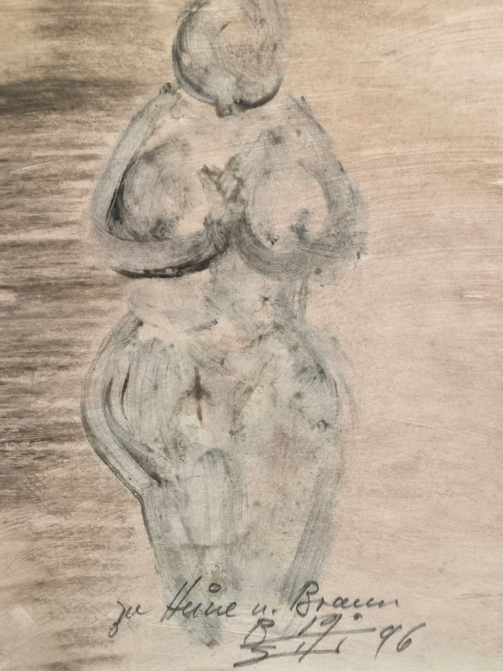 Kohlezeichnung / Bleistift Weiblicher Akt Stehend — Venus-Figur 1996