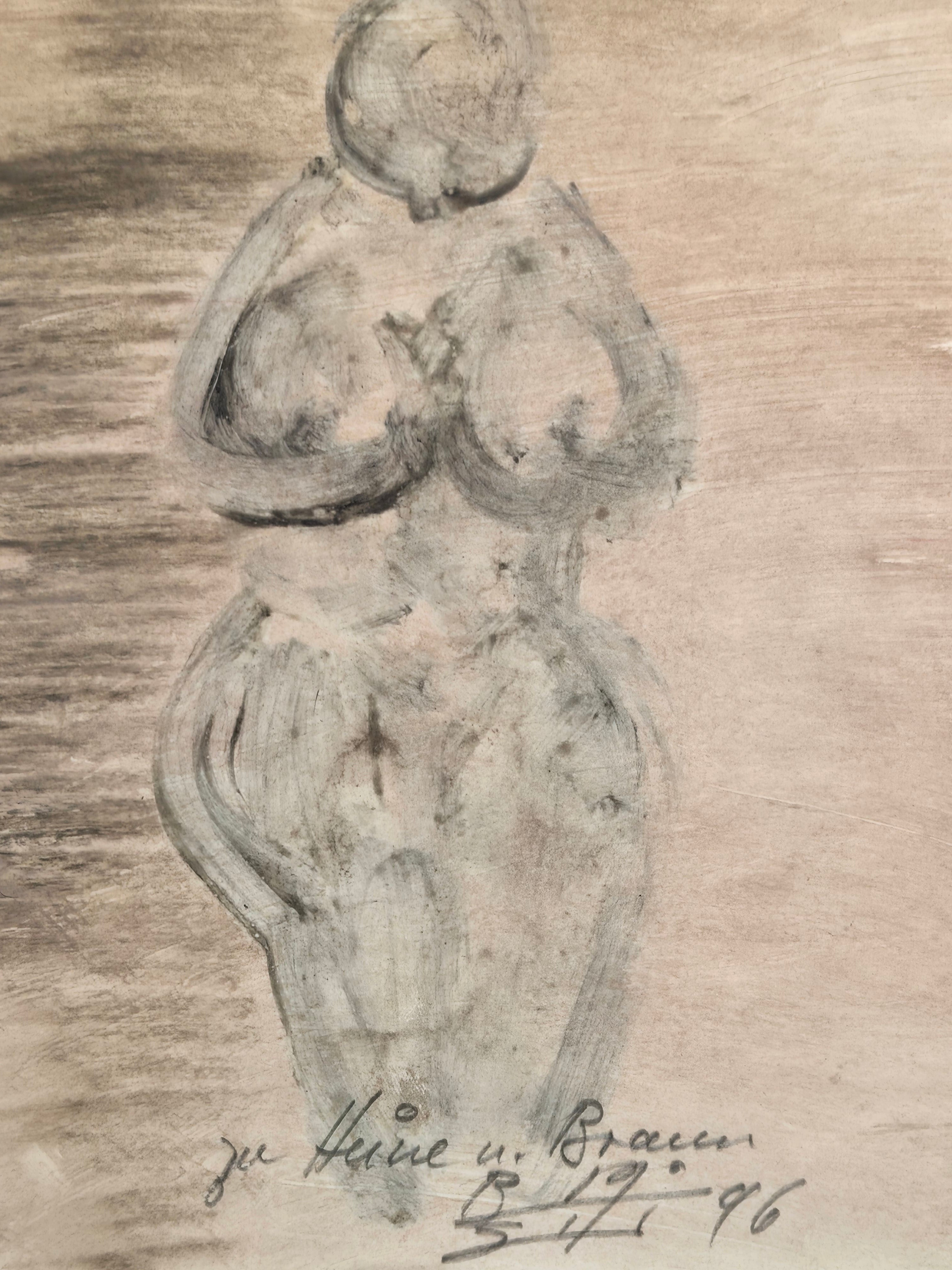 Kohlezeichnung / Bleistift Weiblicher Akt Stehend — Venus-Figur 1996
