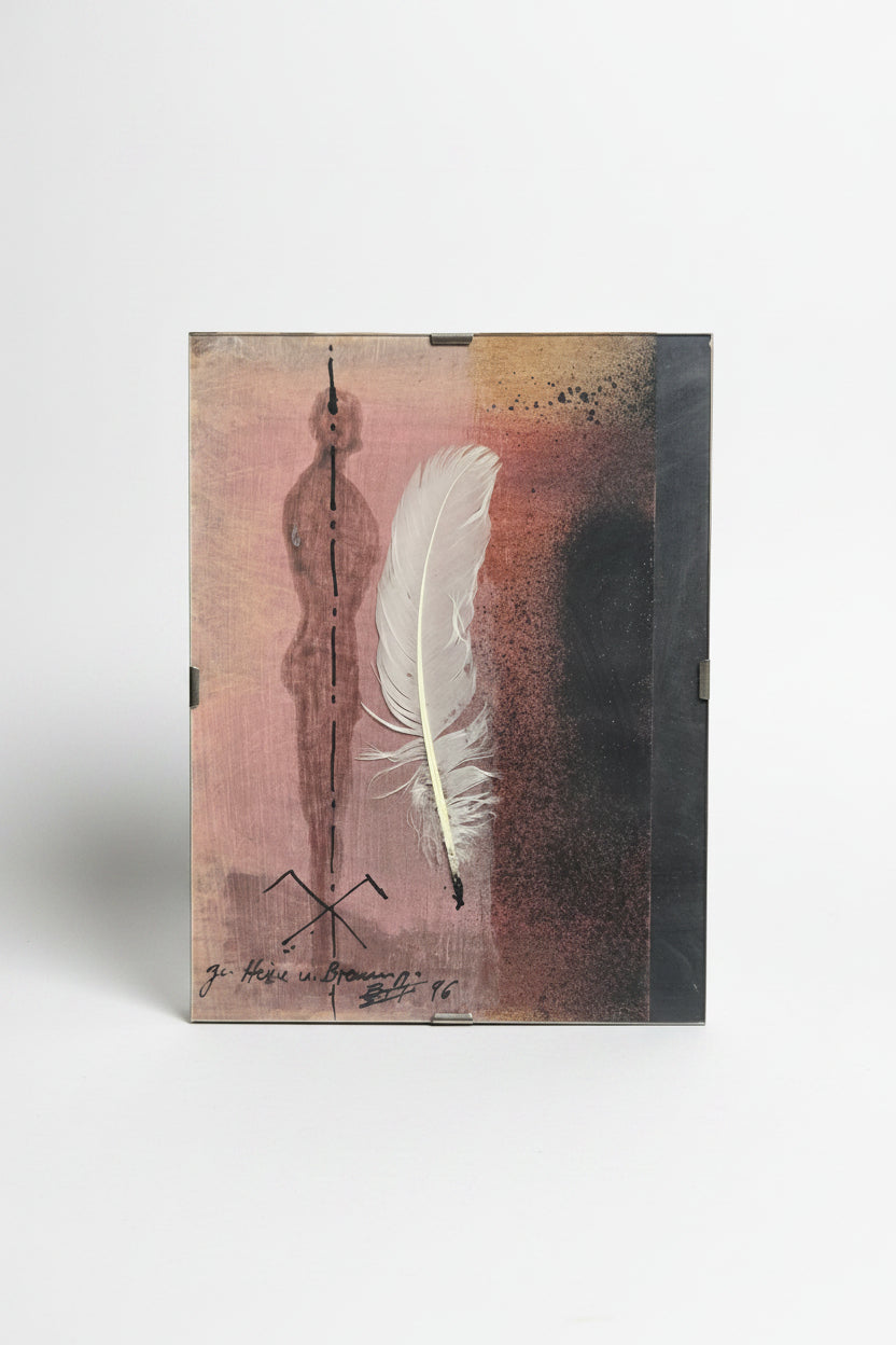 Mischtechnik mit echter Feder — Figurenschatten und Feder 1996