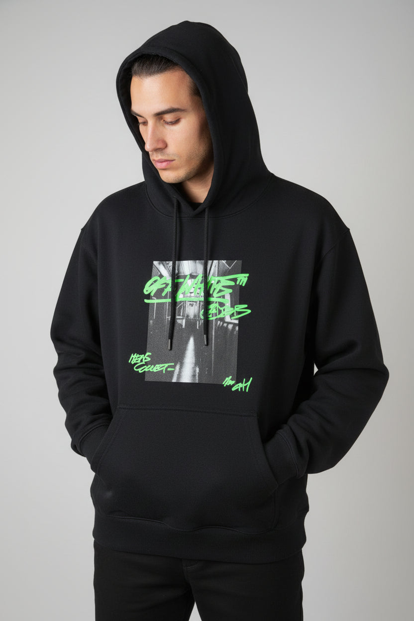 Off-White c/o Virgil Abloh Hoodie – NEU – Schwarz – Neongrün Print – Mens Collection – Original Hangtag