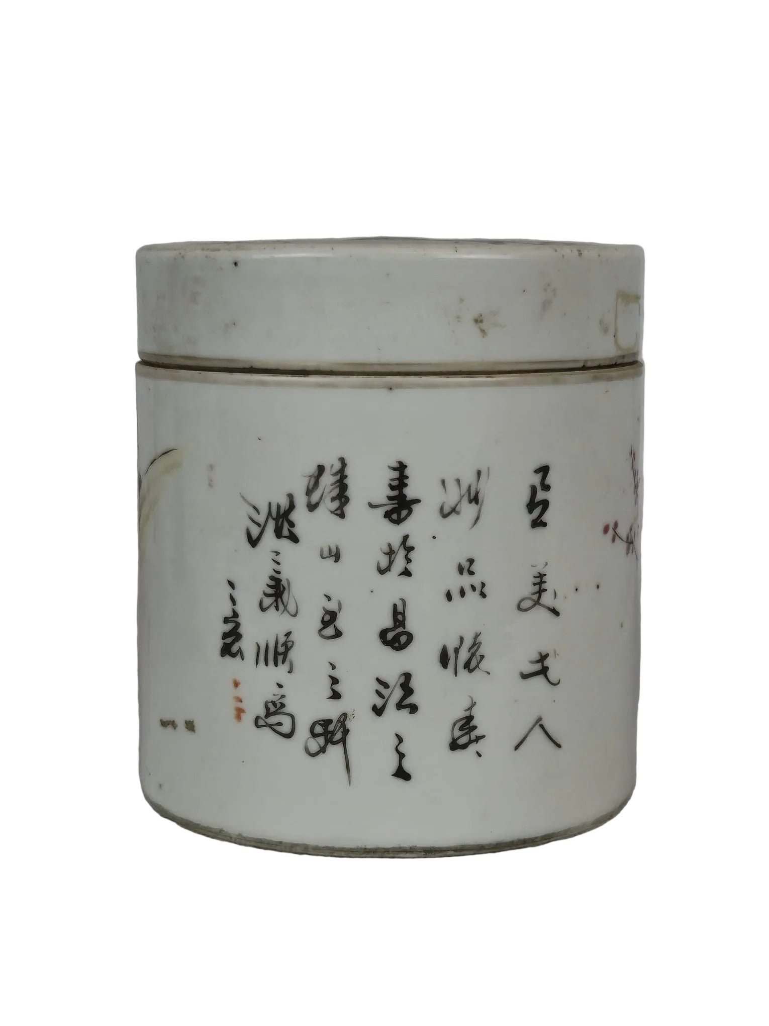 Antike Chinesische Teedose – Famille Rose – Republik-Periode – Handgemalt mit Kalligraphie