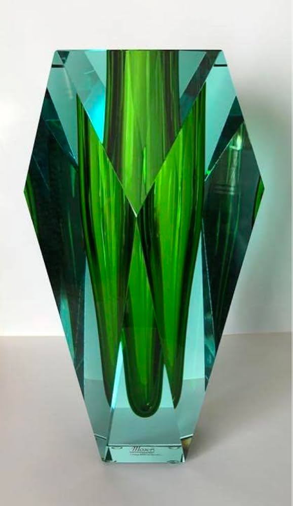 Moser Kristallvase Geschliffenes Glas Grün-Türkis Diamantschliff
