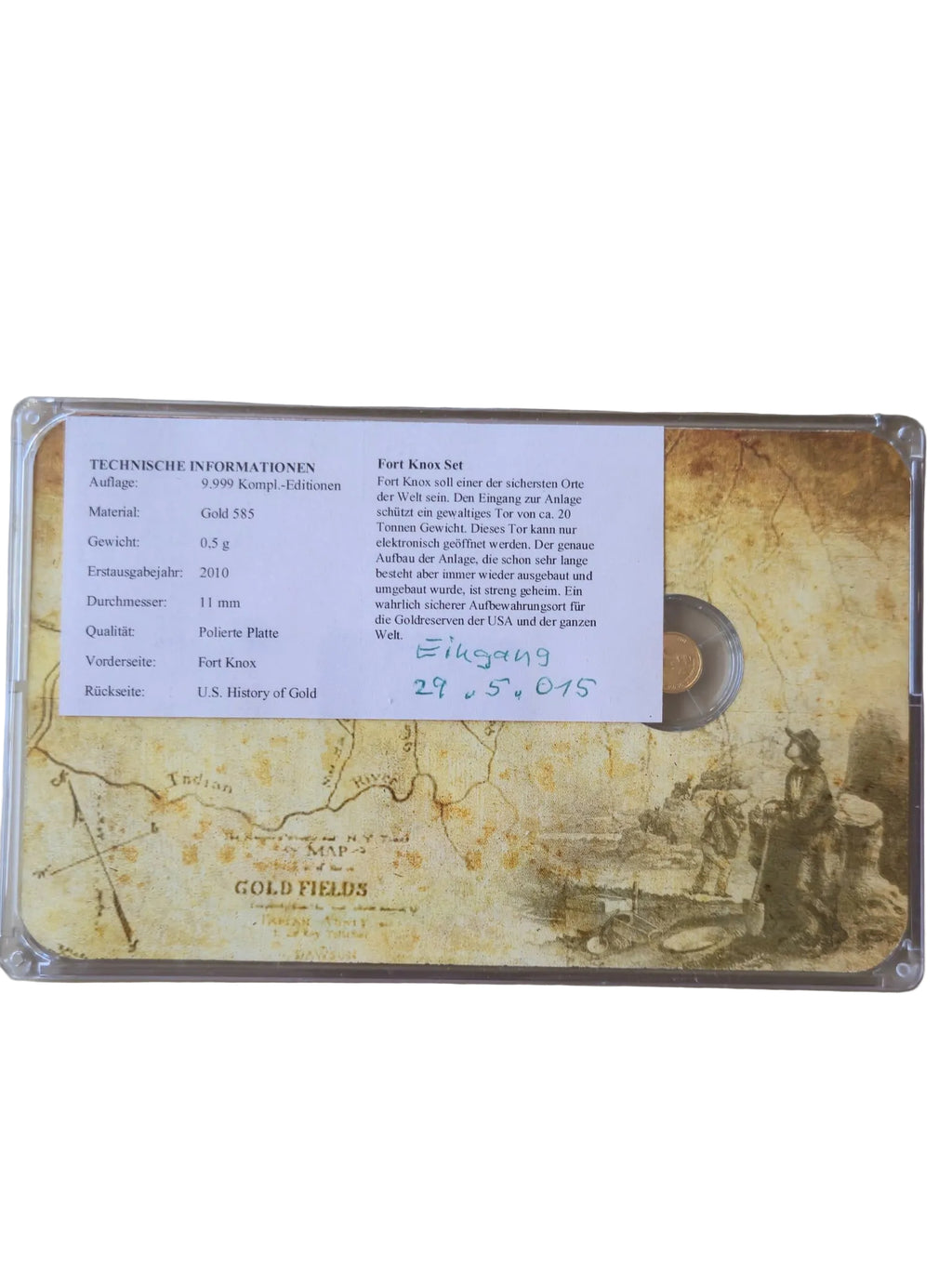 Goldmünze Fort Knox – 0,5g Gold 585 – American Mint – Limitierte Auflage 9.999 – Geschichte des Goldes Set