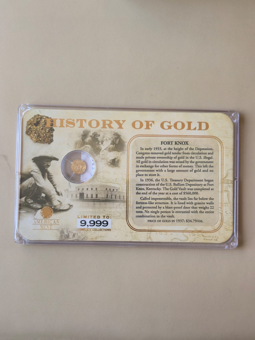Goldmünze Fort Knox – 0,5g Gold 585 – American Mint – Limitierte Auflage 9.999 – Geschichte des Goldes Set