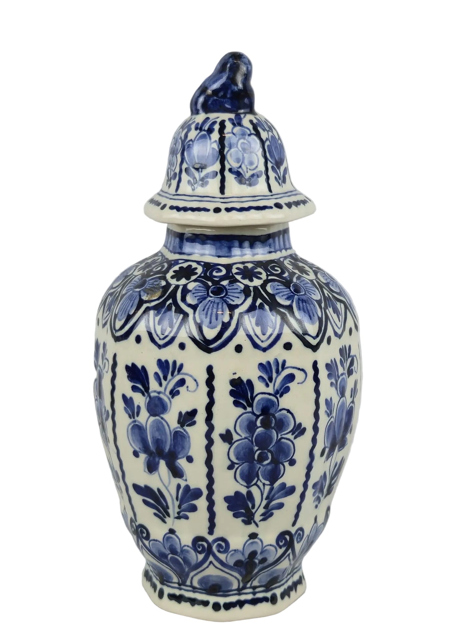 Antike Delfter Deckelvase – Blau-Weiß – Handgemalt – Holland