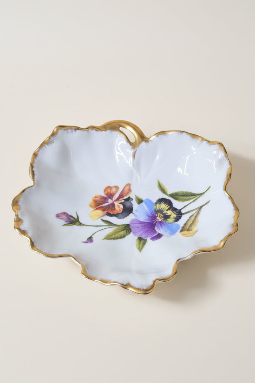 Bernardaud & Co Limoges Blattschale Stiefmutterchen Gold