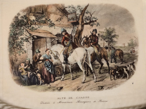 Antikes Serviertablett Alte de Chasse Jagdmotiv Frankreich