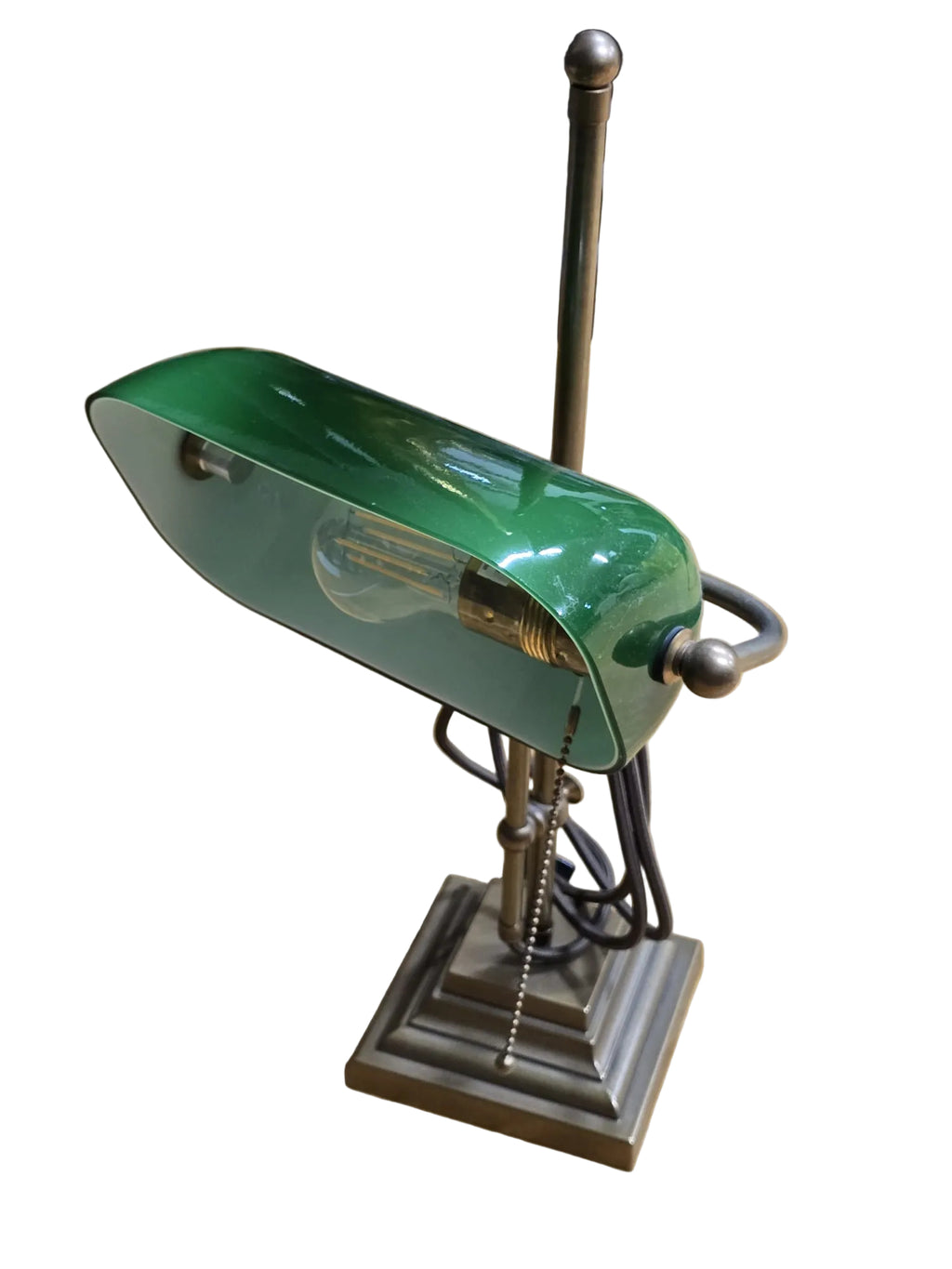 Banker Schreibtischlampe Messing Grun Glas Vintage