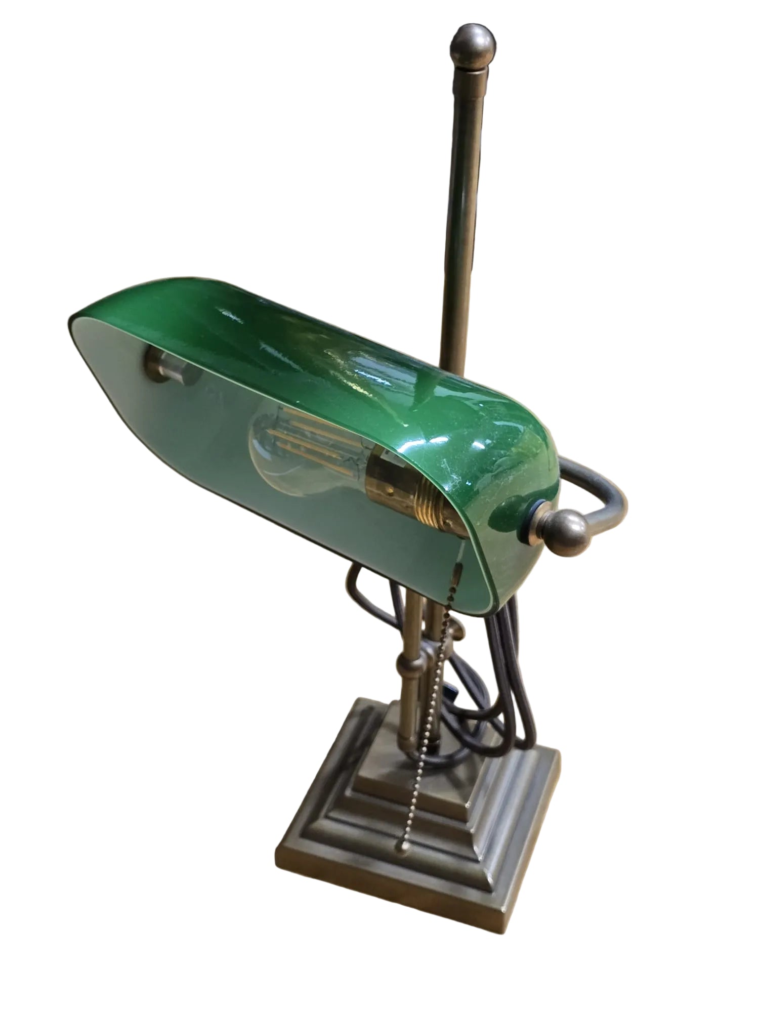 Banker Schreibtischlampe Messing Grun Glas Vintage