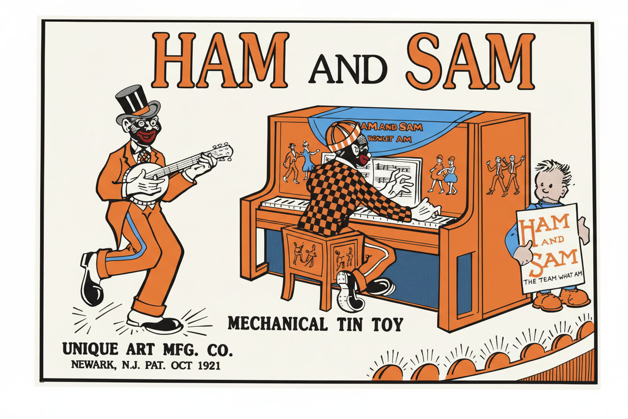 Ham and Sam Mechanical Tin Toy Blechschild Unique Art 1921