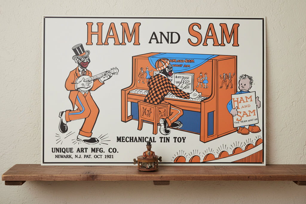 Ham and Sam Mechanical Tin Toy Blechschild Unique Art 1921