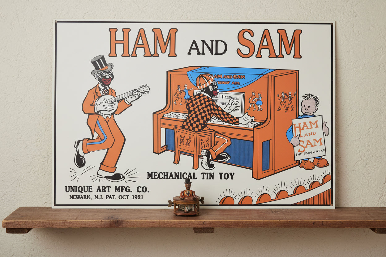 Ham and Sam Mechanical Tin Toy Blechschild Unique Art 1921