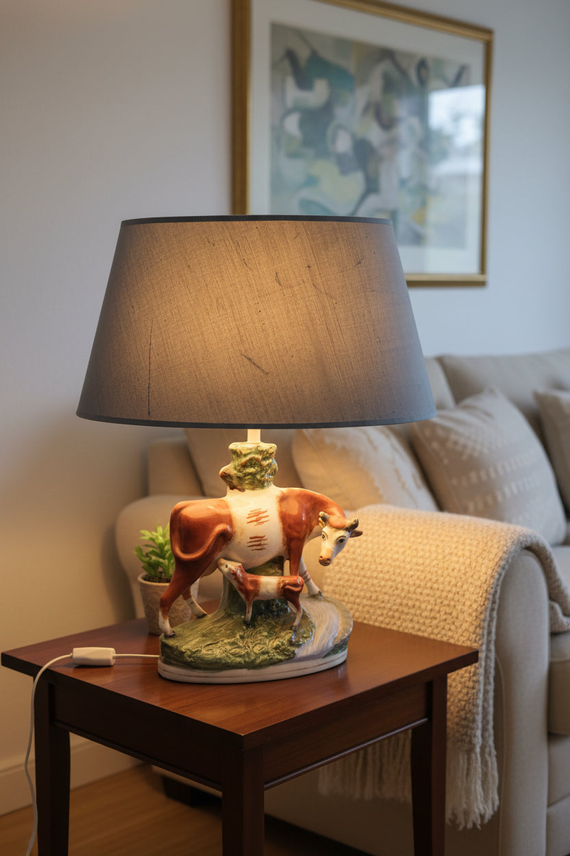 Vintage Porzellan Tischlampe – Kuh Figur