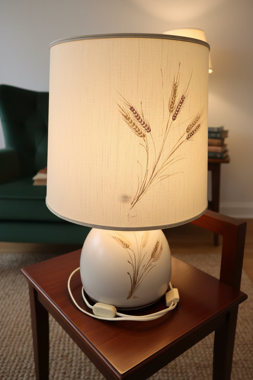 Vintage Keramik Tischlampe – Ähren Motiv, signiert