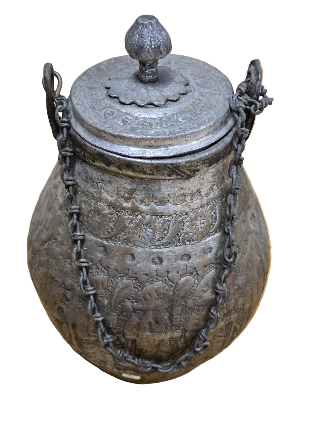 Antikes Orientalisches Metallgefass mit Deckel und Kette